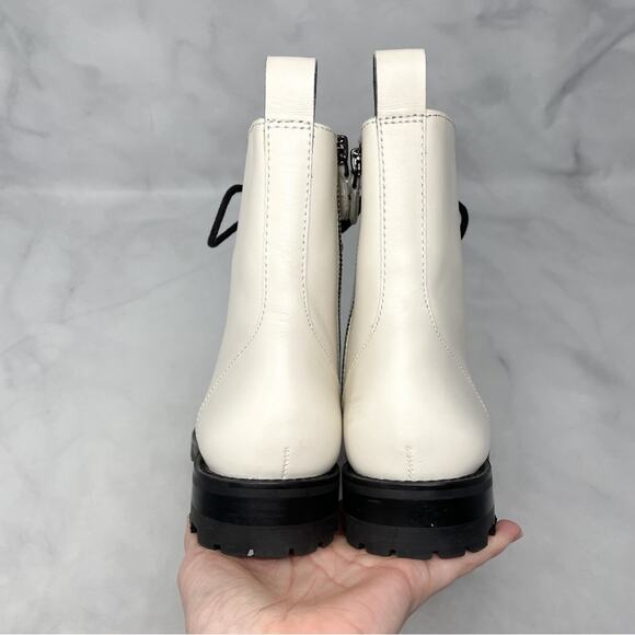 Rebecca Minkoff Janyi Chain Leather Platform Lace Up Ankle Bootie Boot White 8.5 - Picture 8 of 13